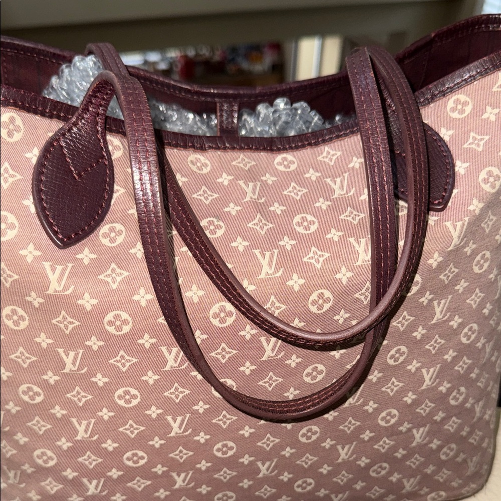 Louis Vuitton Pink & Brown mini Lin neverfull MM Monogram SEPHIA Tote IDYLLE - Picture 3 of 17